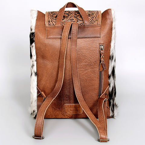 American Darling Hand Tooled Leather Backpack Bag with Hair-On Cowhide