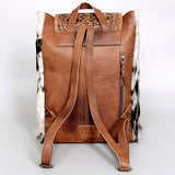 ADBG363 Tooled Leather Cowhide Backpack with Floral Flap & Hair-On Sides