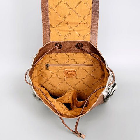American Darling Hand Tooled Leather Backpack Bag with Hair-On Cowhide