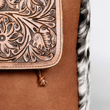 ADBG363 Tooled Leather Cowhide Backpack with Floral Flap & Hair-On Sides
