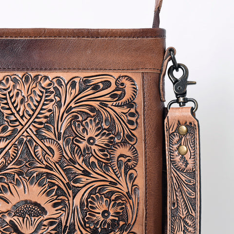 American Darling Messenger Bag - Hand Tooled Floral Leather & Hair-On Cowhide Purse