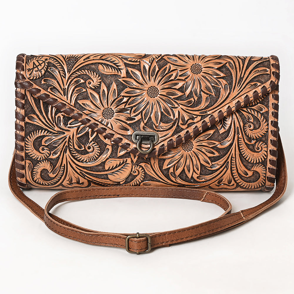 ADBG395BR Envelope Cowhide Leather Crossbody Bag with Fringe Western Boho Shoulder Purse