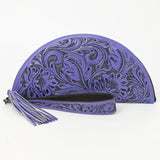 LC-ADBG1233H Hand-Tooled Leather Clutch - Semi-Circle Wristlet with Tassel