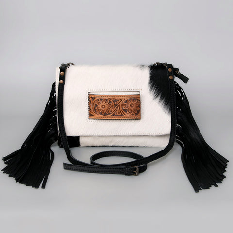 American Darling Hand Tooled Leather Small Cross body Bag with Hair-On Cowhide