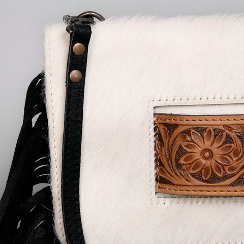 American Darling Hand Tooled Leather Small Cross body Bag with Hair-On Cowhide