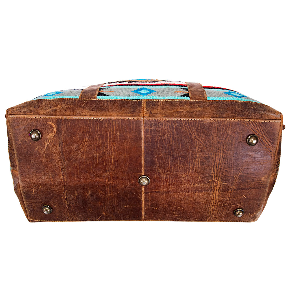 ADBG460 Southwestern Wool & Leather Duffel Bag Handwoven Saddle Blanket Travel Tote