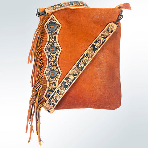 Premium Genuine Leather Chaps Bag Featuring Hand-Tooled Accents and Tooled Strap