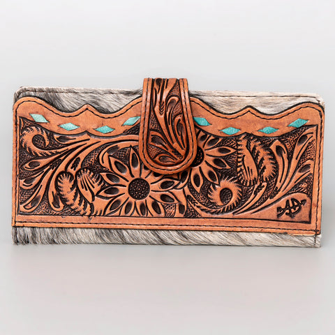 American Darling Hand Tooled Floral & Hair-On Cowhide Western Wallet Bag