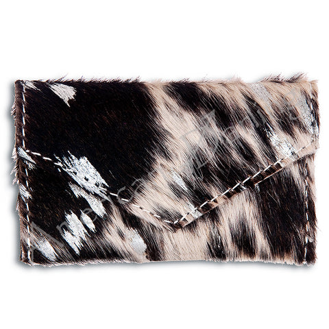 Premium Genuine Hair on Hide Coin Purse with Secure Zip Top and Leather Pull