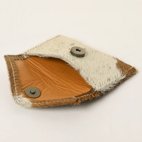 Premium Genuine Hair on Hide Coin Purse with Secure Zip Top and Leather Pull