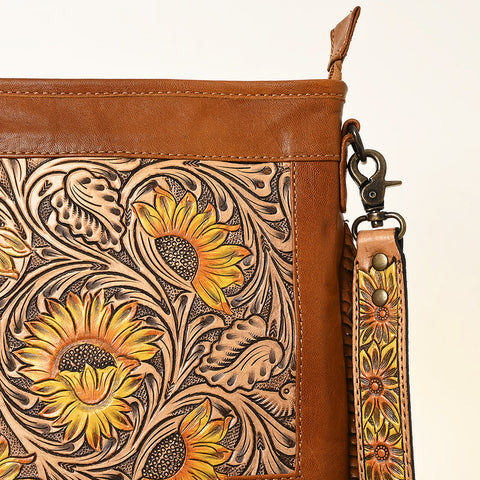 American Darling Messenger Bag - Hand Tooled Floral Leather & Hair-On Cowhide Purse