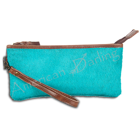 American Darling Hair On Hide Leather Western Style Wristlet Clutch Purse