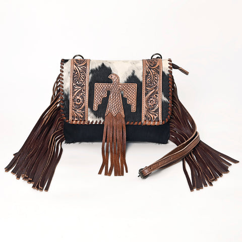 American Darling Hand Tooled Floral & Hair-On Cowhide Fringed Western Envelop Bag