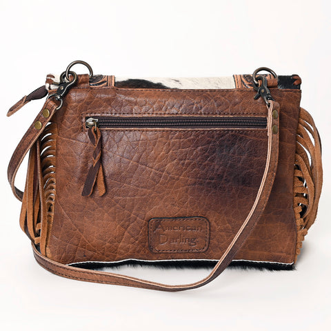 American Darling Hand Tooled Floral & Hair-On Cowhide Fringed Western Envelop Bag