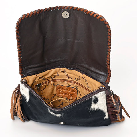 American Darling Hand Tooled Floral & Hair-On Cowhide Fringed Western Envelop Bag