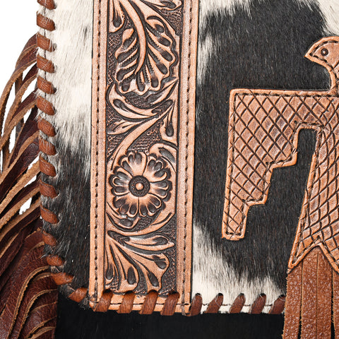 American Darling Hand Tooled Floral & Hair-On Cowhide Fringed Western Envelop Bag