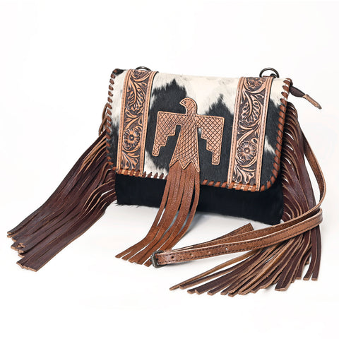 American Darling Hand Tooled Floral & Hair-On Cowhide Fringed Western Envelop Bag