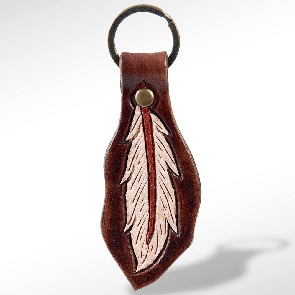 LC-ADKR142 Handcrafted Leather Keyring with Tooled Feather Design