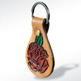 LC-ADKR157 Tooled Leather Keyring � Red Flower Design