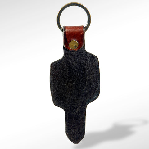 LC-ADKR163 Tooled Leather Turquoise Cactus keyring   Western Saguaro Design