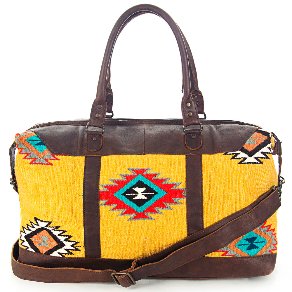 ADBG460 Southwestern Wool & Leather Duffel Bag Handwoven Saddle Blanket Travel Tote