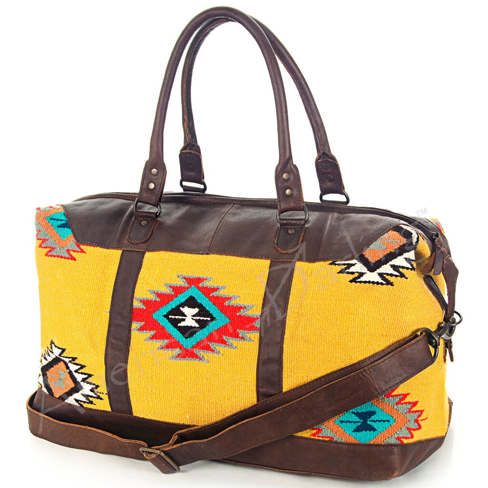 ADBG460 Southwestern Wool & Leather Duffel Bag Handwoven Saddle Blanket Travel Tote