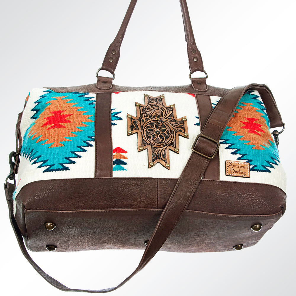 ADBG460 Southwestern Wool & Leather Duffel Bag Handwoven Saddle Blanket Travel Tote