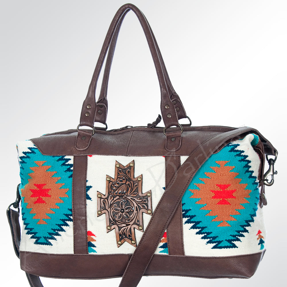 ADBG460 Southwestern Wool & Leather Duffel Bag Handwoven Saddle Blanket Travel Tote
