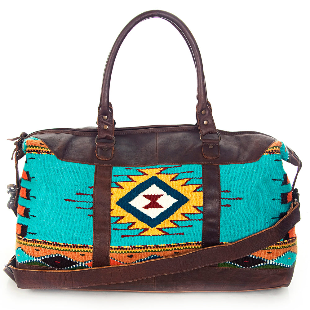 ADBG460 Southwestern Wool & Leather Duffel Bag Handwoven Saddle Blanket Travel Tote