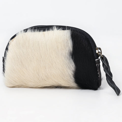 Hair-On Cowhide Leather Coin Purse Western Mini Zip Wallet