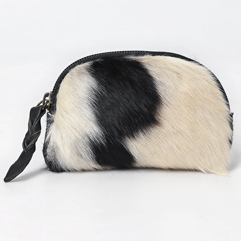 Hair-On Cowhide Leather Coin Purse Western Mini Zip Wallet