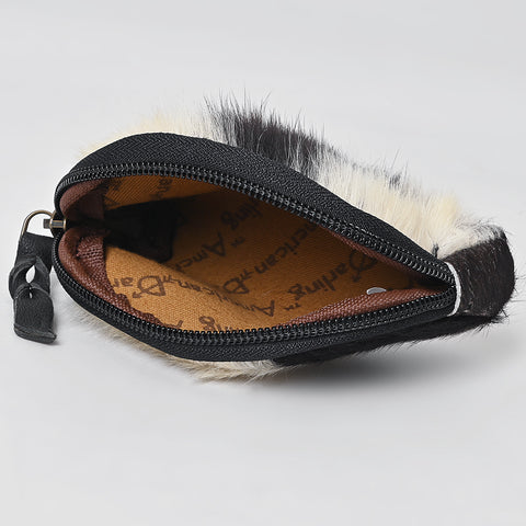 Hair-On Cowhide Leather Coin Purse Western Mini Zip Wallet