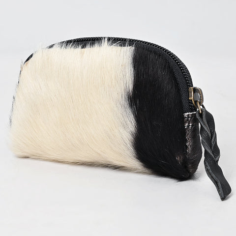 Hair-On Cowhide Leather Coin Purse Western Mini Zip Wallet