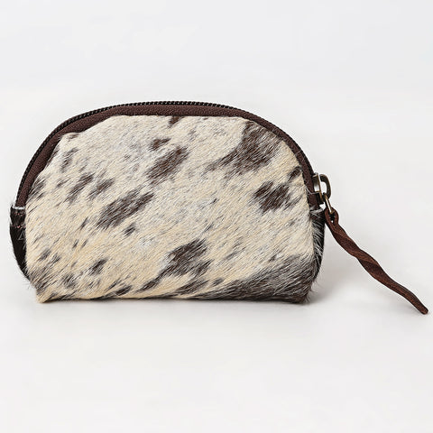 Hair-On Cowhide Leather Coin Purse Western Mini Zip Wallet