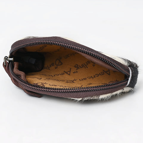Hair-On Cowhide Leather Coin Purse Western Mini Zip Wallet