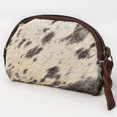 Hair-On Cowhide Leather Coin Purse Western Mini Zip Wallet