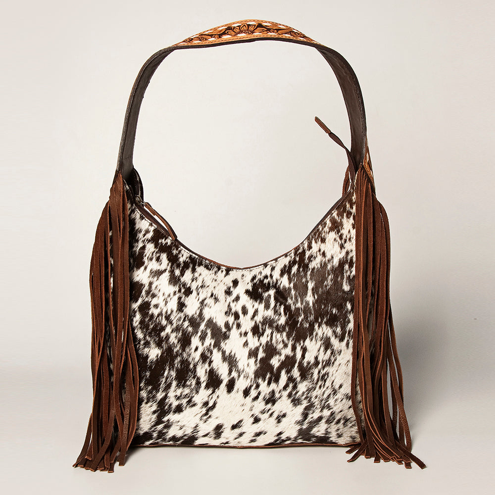 LC-ADBGI112 Sage Western Hobo Bag - Genuine Leather with Tan Hair-On Hide & Tooled Strap