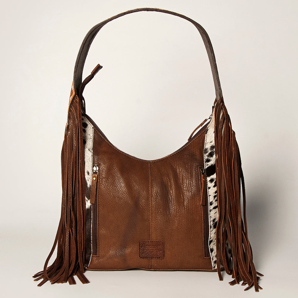 LC-ADBGI112 Sage Western Hobo Bag - Genuine Leather with Tan Hair-On Hide & Tooled Strap