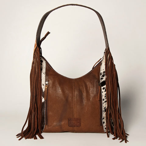 ADBGI112 Sage Western Hobo Bag - Genuine Leather with Tan Hair-On Hide & Tooled Strap