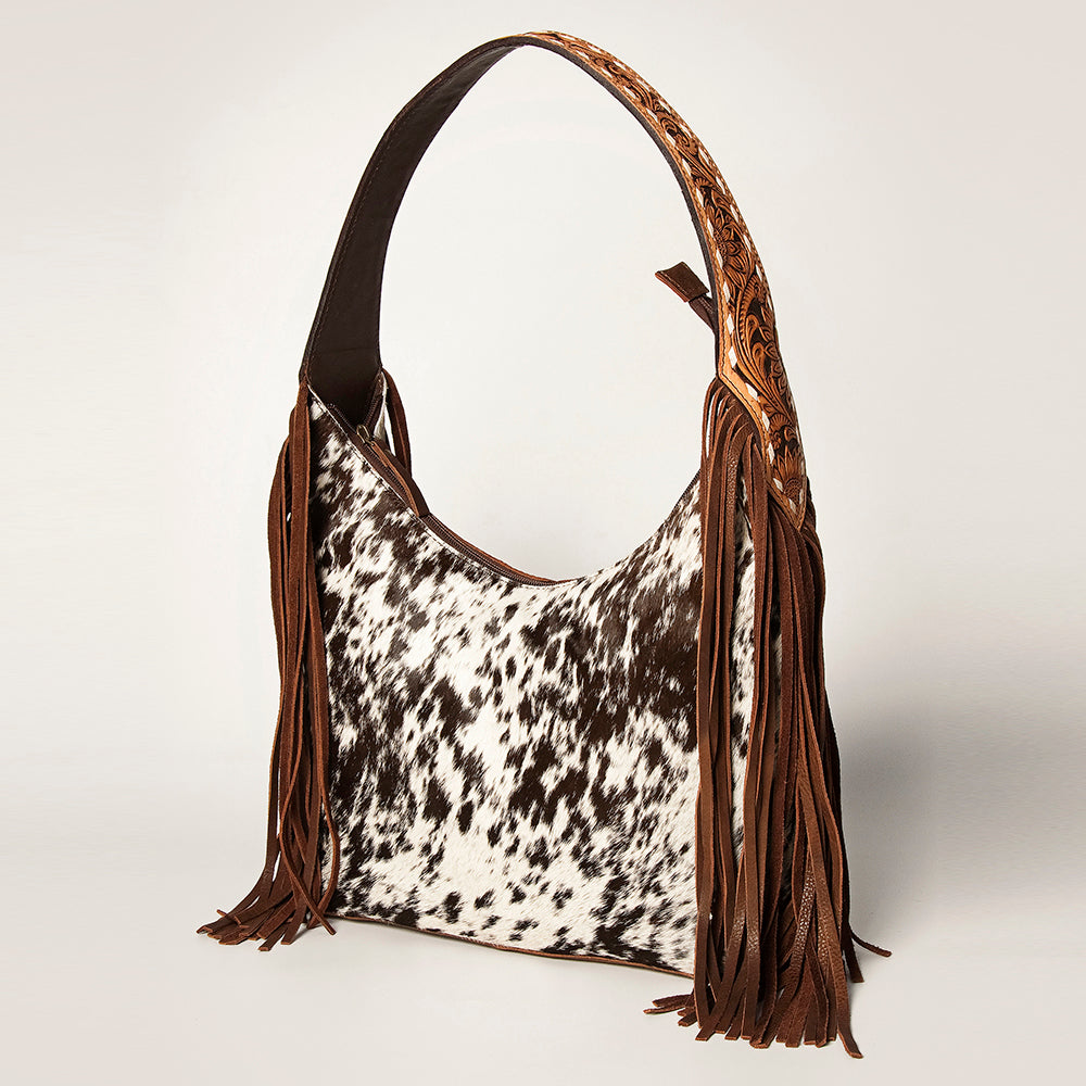 LC-ADBGI112 Sage Western Hobo Bag - Genuine Leather with Tan Hair-On Hide & Tooled Strap