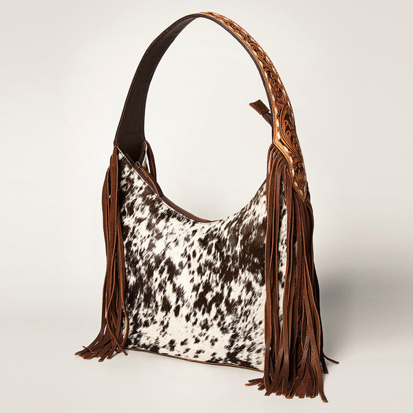 LC-ADBGI112 Sage Western Hobo Bag - Genuine Leather with Tan Hair-On Hide & Tooled Strap