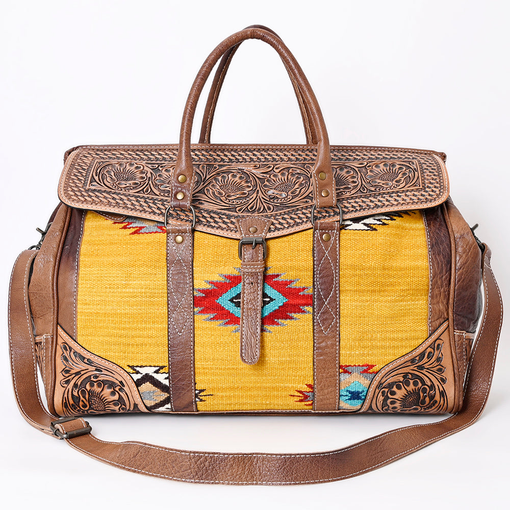 ADBG516 Tooled Leather & Saddle Blanket Duffel Bag Mae Western Travel Weekender by American Darling