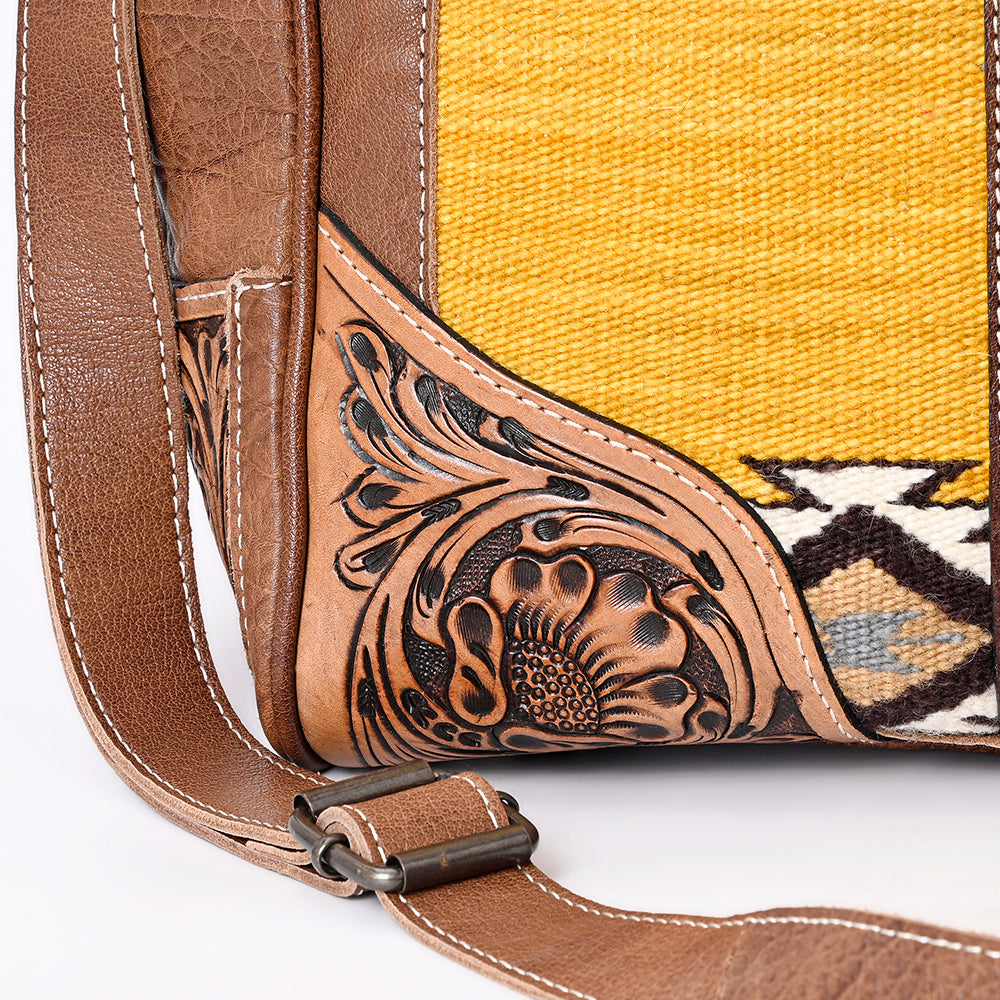 ADBG516 Tooled Leather & Saddle Blanket Duffel Bag Mae Western Travel Weekender by American Darling