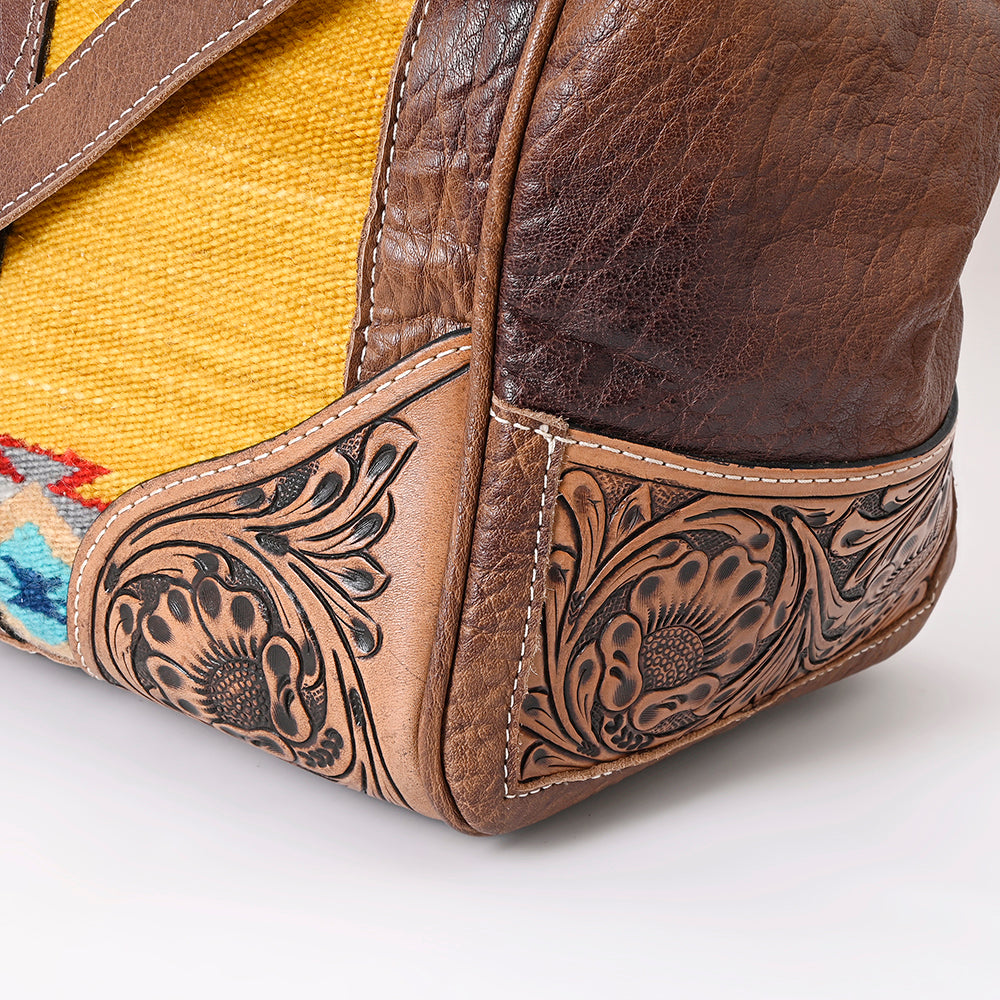 ADBG516 Tooled Leather & Saddle Blanket Duffel Bag Mae Western Travel Weekender by American Darling