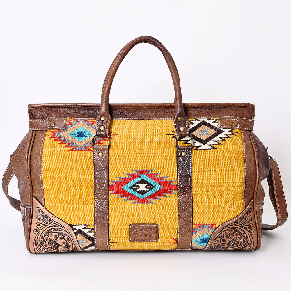 ADBG516 Tooled Leather & Saddle Blanket Duffel Bag Mae Western Travel Weekender by American Darling