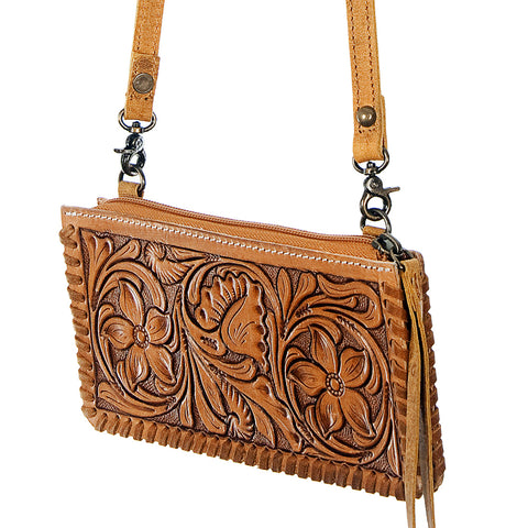 American Darling Hand Tooled Floral Leather Crossbody Bag with Braided Trim