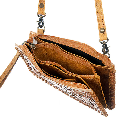 American Darling Hand Tooled Floral Leather Crossbody Bag with Braided Trim