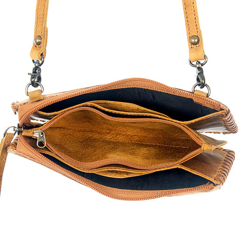 American Darling Hand Tooled Floral Leather Crossbody Bag with Braided Trim