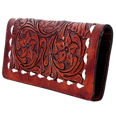 Western Hand Tooled Genuine Leather Floral Crossbody Wallet Clutch