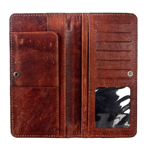 Western Hand Tooled Genuine Leather Floral Crossbody Wallet Clutch
